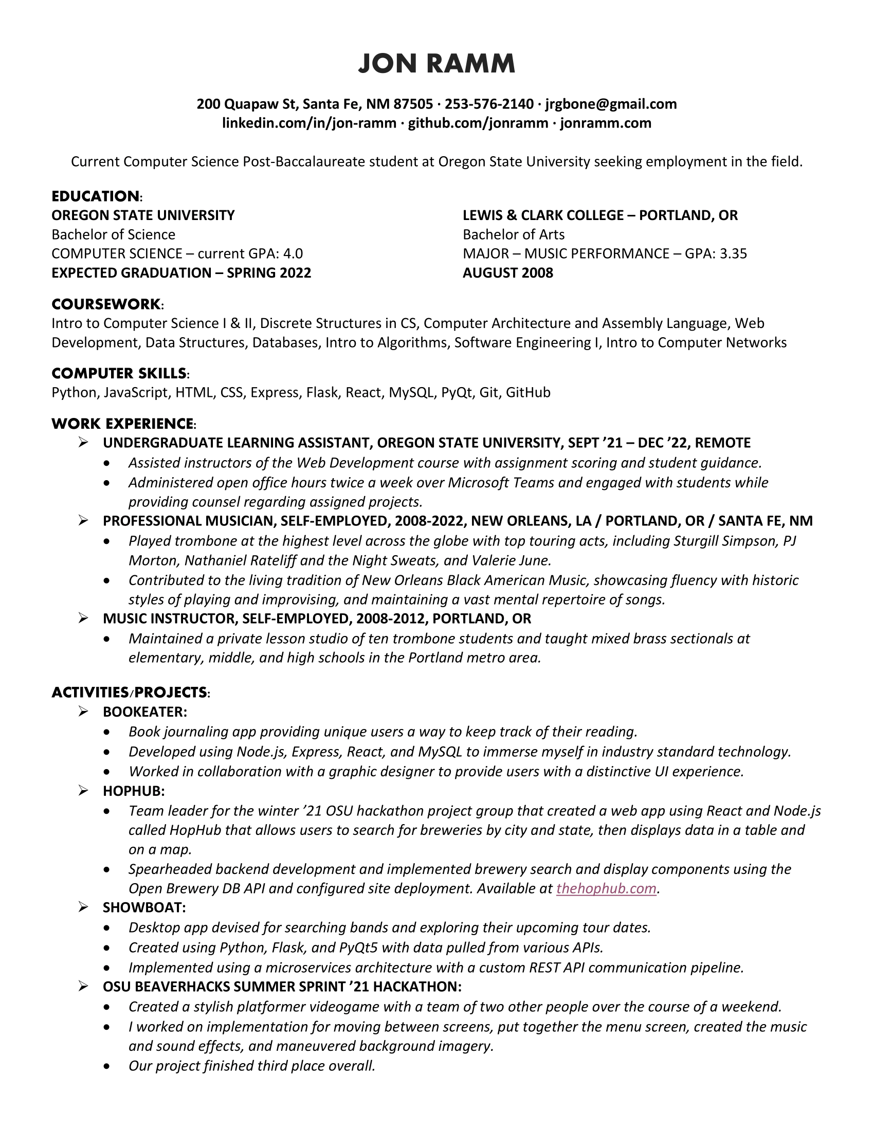 Jon's resume